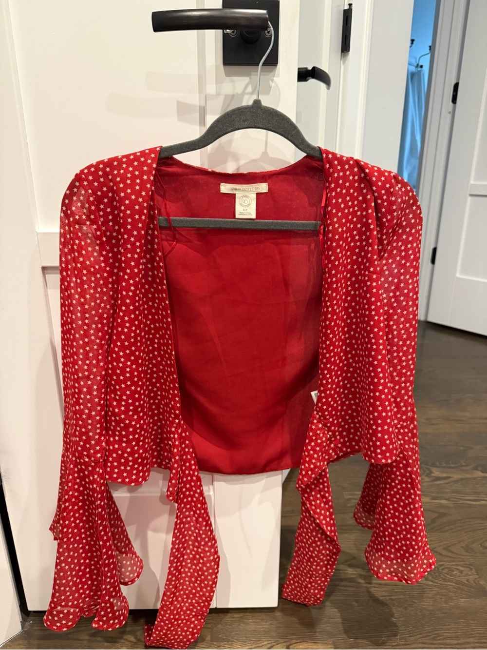 Urban Outfitters Red Star-Print Draped Chiffon Top
